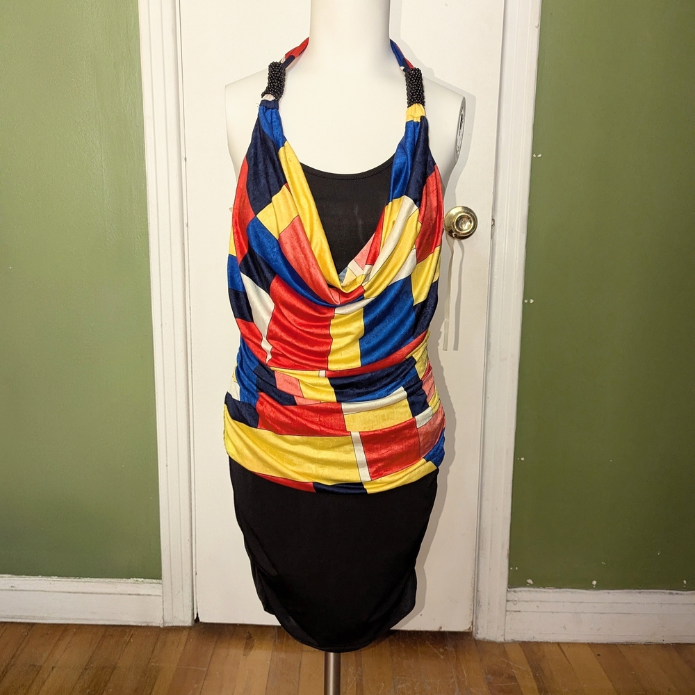 Vibrant Multicolour Halter Neck Mini Dress